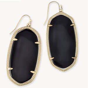 Danielle Gold Drop Earrings in Black Opaque Glass